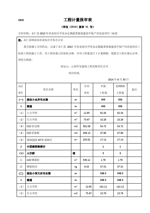 工程计量报审表