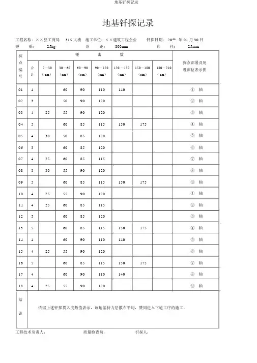 地基钎探记录