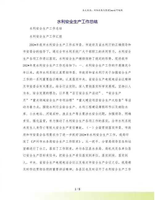 水利安全生产工作总结