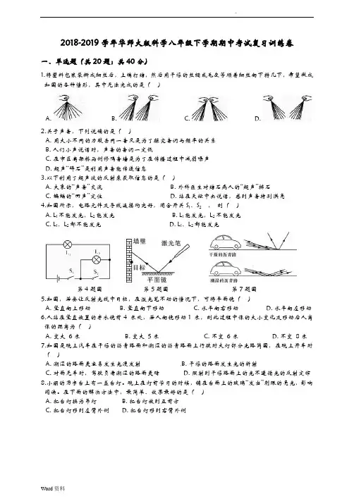 2018-2019学年华师大版科学八年级下学期期中考试复习训练卷