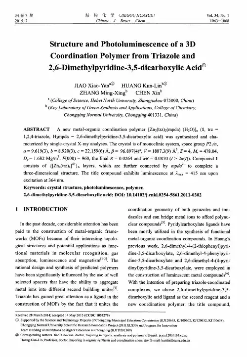 Structure and Photoluminescence of a 3D Coordination Polymer from Triazole and 2,6-Dimethy