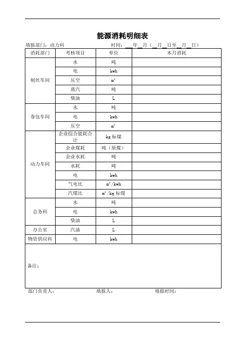 能源消耗明细表