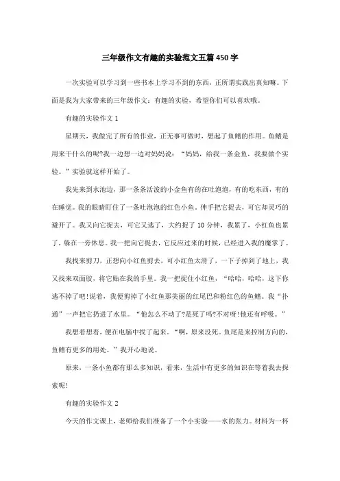 三年级作文有趣的实验范文五篇450字