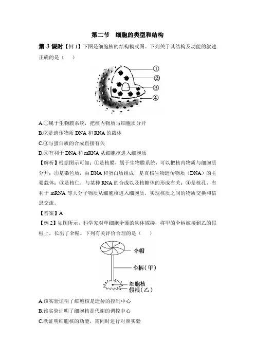 苏教版高中生物必修1 3.2《细胞的类型和结构》第3课时典题例析