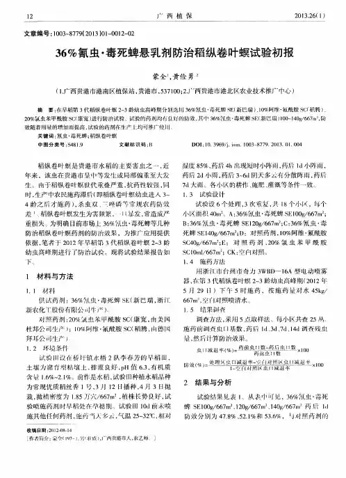 36%氰虫·毒死蜱悬乳剂防治稻纵卷叶螟试验初报