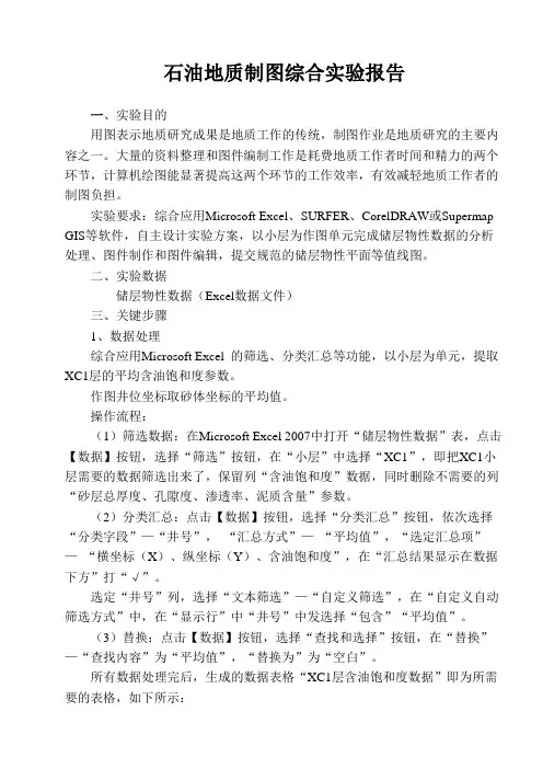石油地质制图综合实验报告