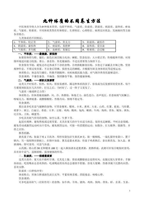 九种体质的不同养生方法