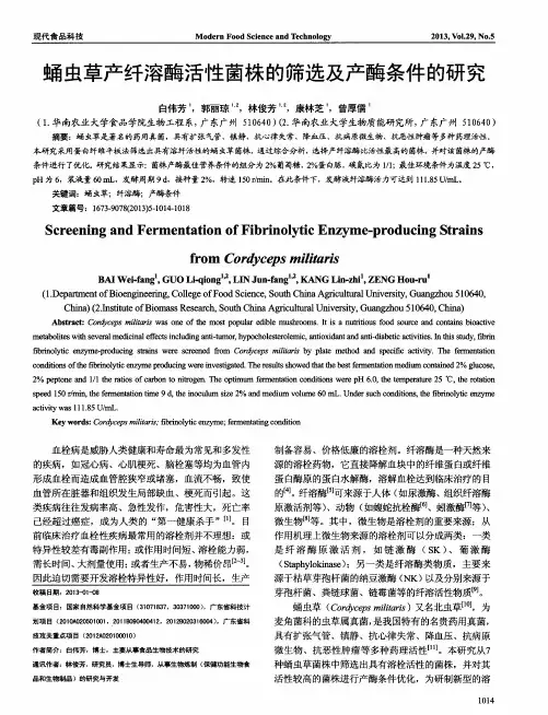 蛹虫草产纤溶酶活性菌株的筛选及产酶条件的研究