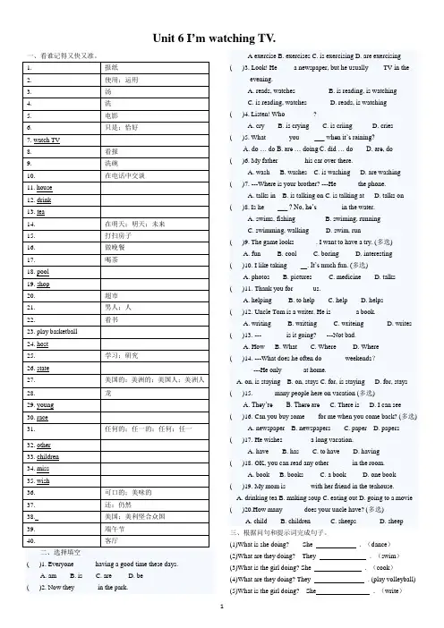 Unit 6 I'm watching TV.练习题