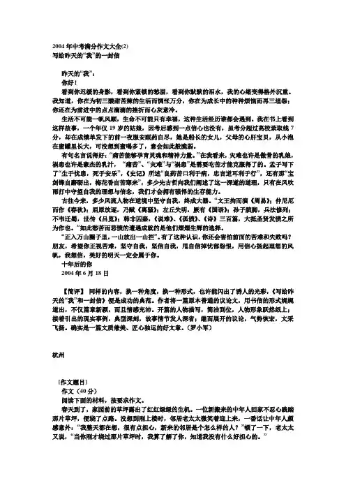 2004年中考满分作文大全(2)