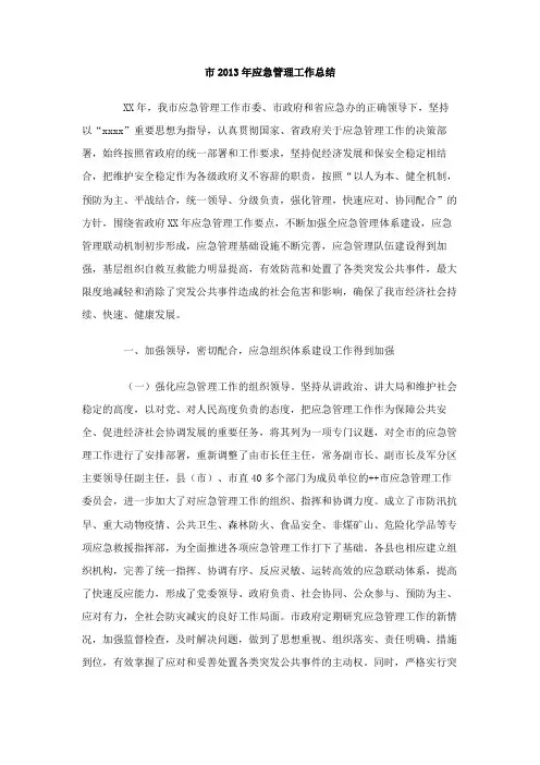 市 应急管理工作总结