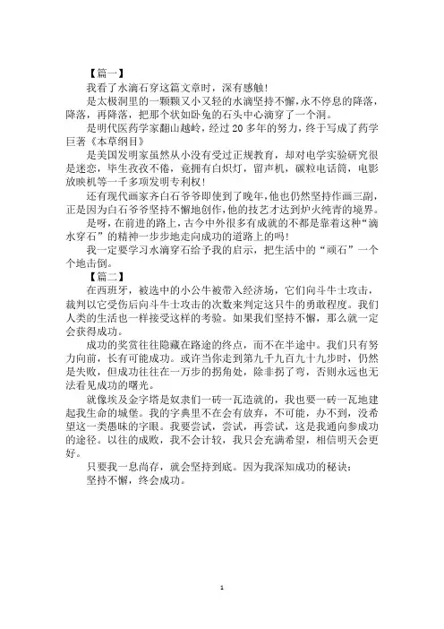 2020年坚持不懈成功的300字作文范文合集
