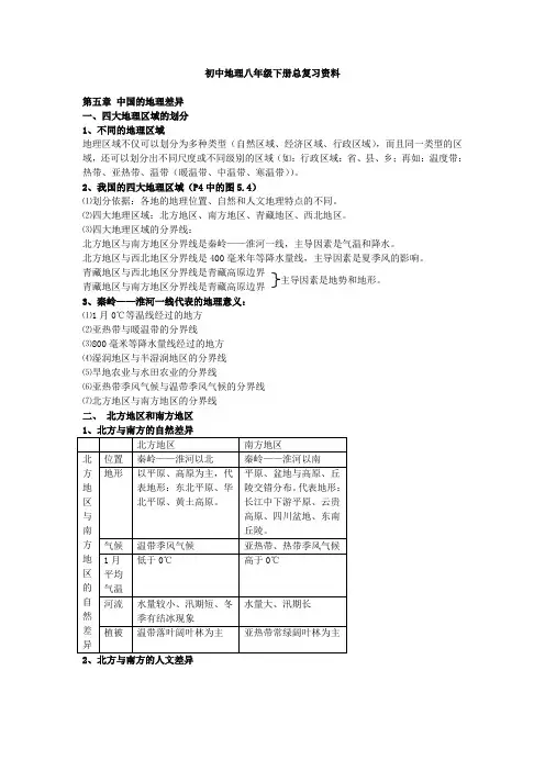 初中地理八年级下册总复习资料