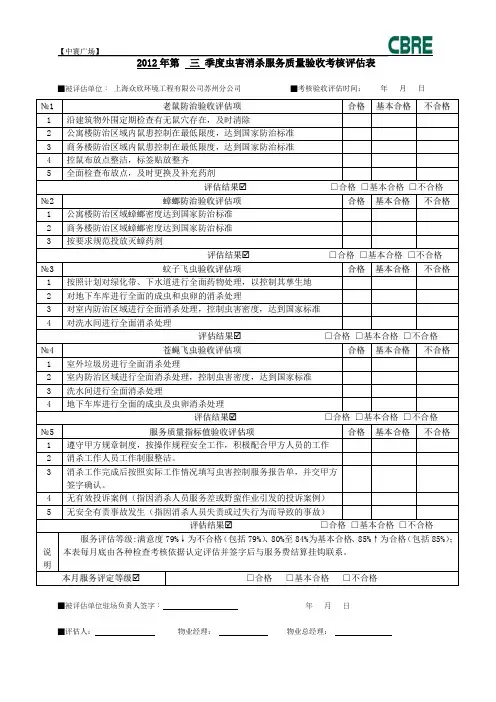 中寰消杀服务质量验收考核评估表