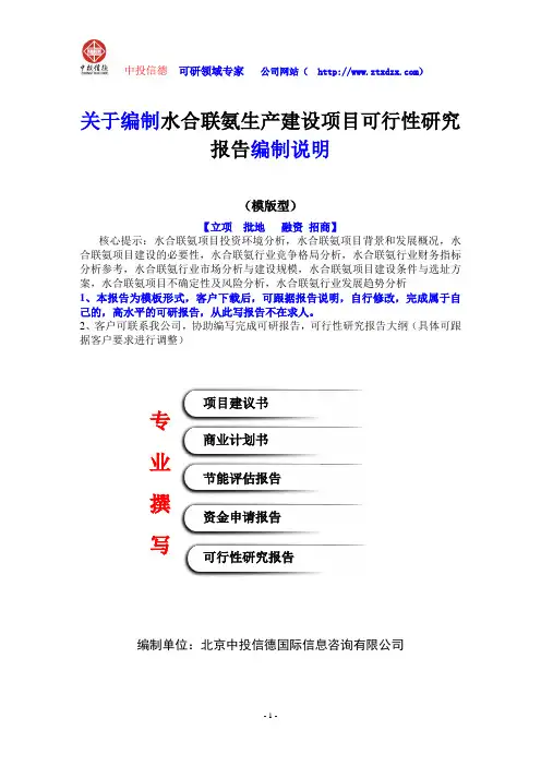 关于编制水合联氨生产建设项目可行性研究报告编制说明