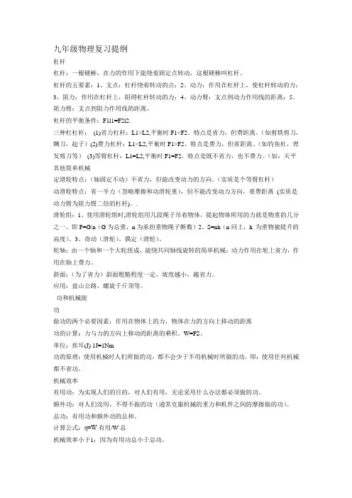 九年级物理复习提纲