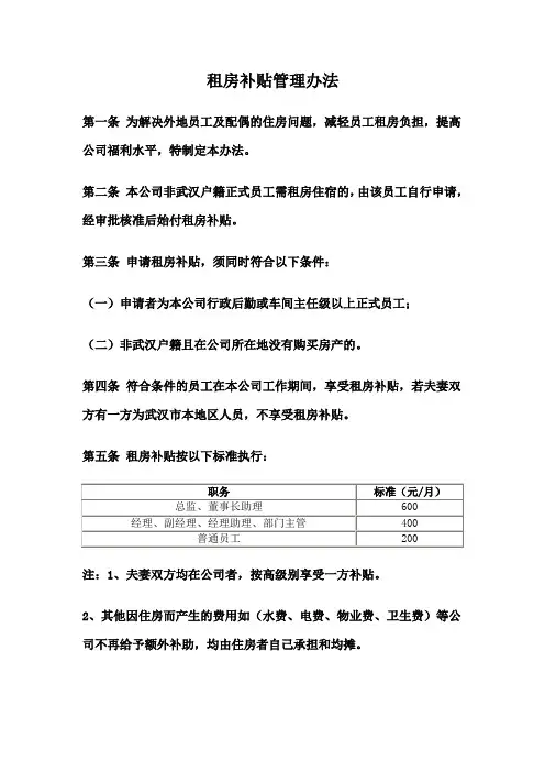 租房补贴管理办法