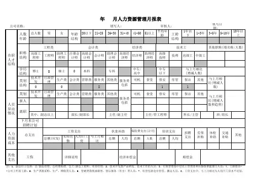 人力资源管理月报表模板 2