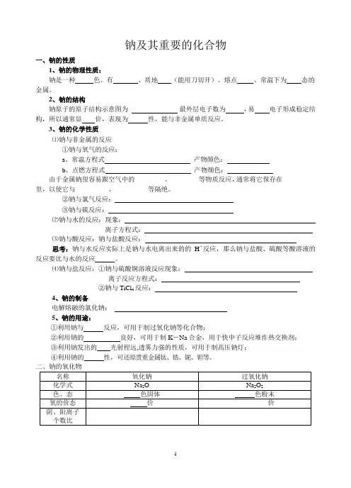 钠及其重要化合物知识点整理