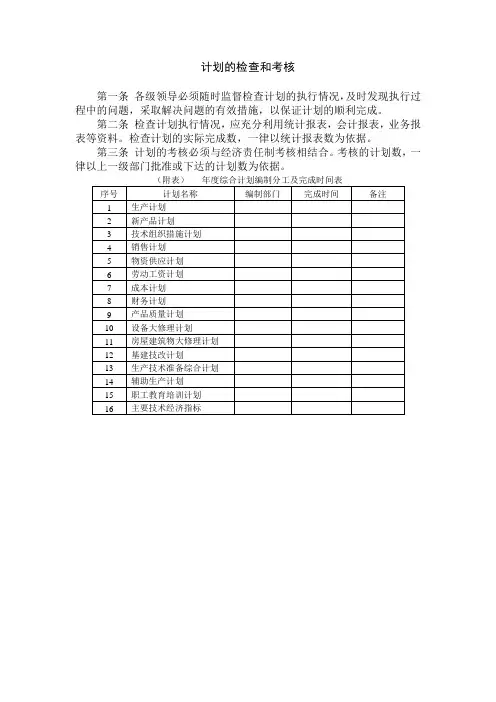 计划的检查和考核 ()
