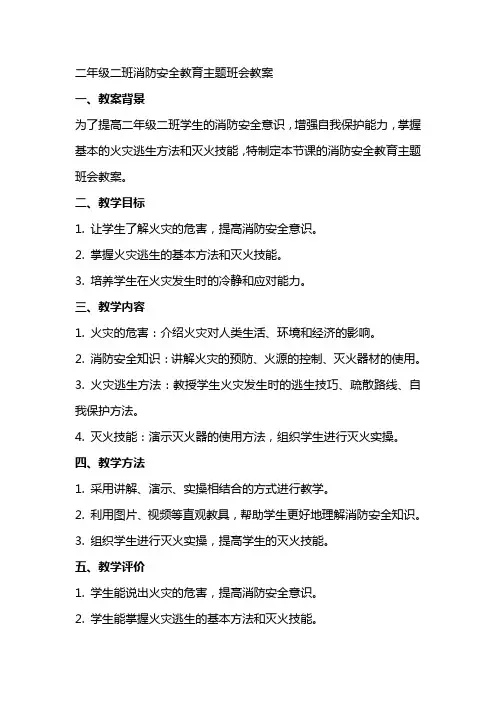 二年级二班消防安全教育主题班会教案