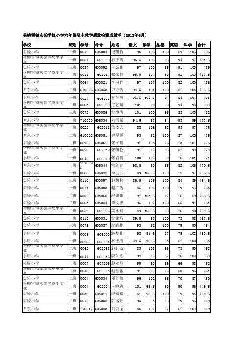 杨柳雪镇小学4-6成绩单20120701(1)