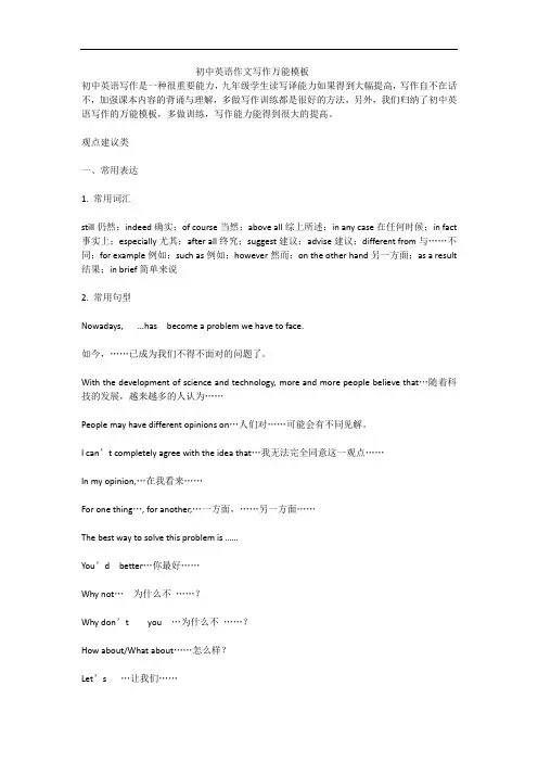 初中英语作文写作万能模板