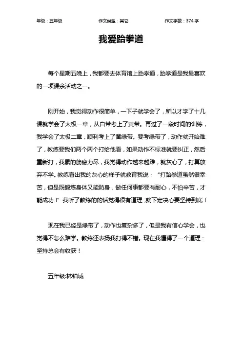 我爱跆拳道作文【小学五年级400字】
