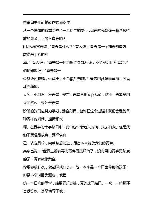 青春因奋斗而精彩作文600字 2