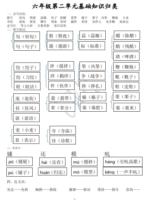 六年级第二单元基础知识归类