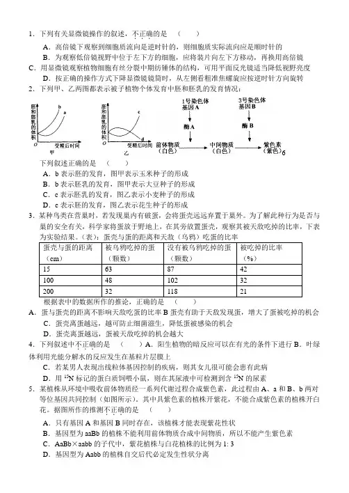 高三生物复习测试题