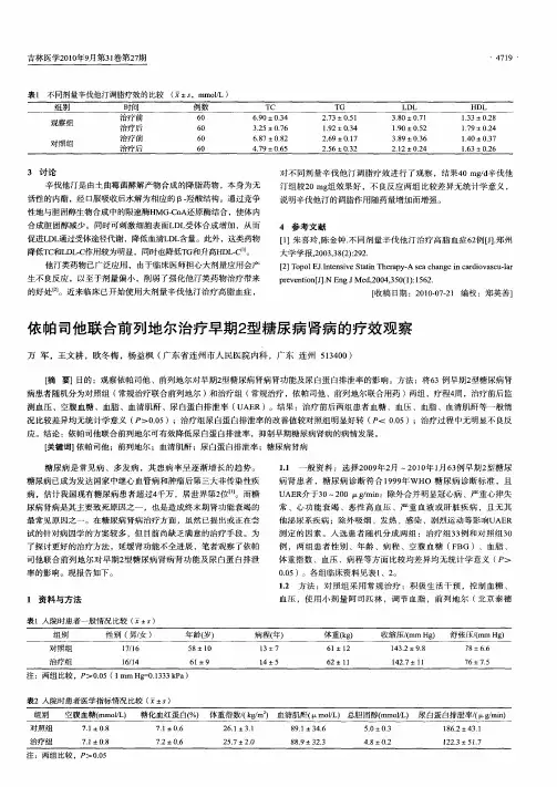 依帕司他联合前列地尔治疗早期2型糖尿病肾病的疗效观察