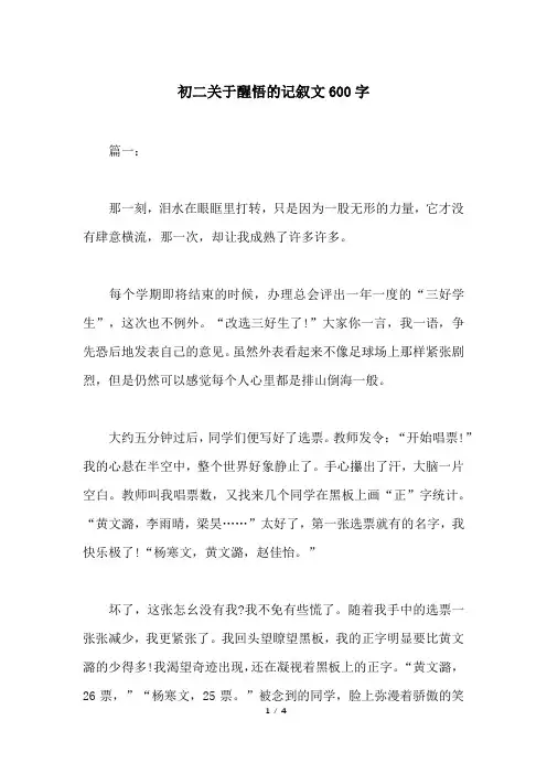 初二关于醒悟的记叙文600字