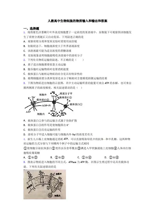 人教高中生物细胞的物质输入和输出和答案