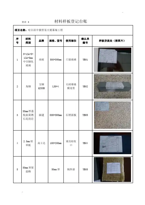 材料样板登记台账