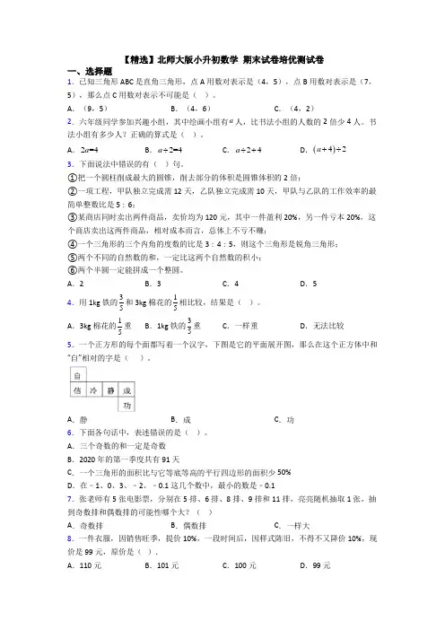 【精选】北师大版小升初数学 期末试卷培优测试卷