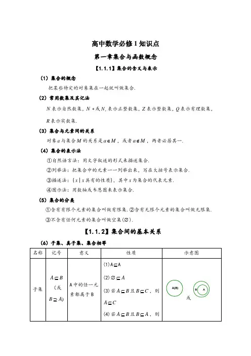 高中数学北师大版必修1全册知识点总结