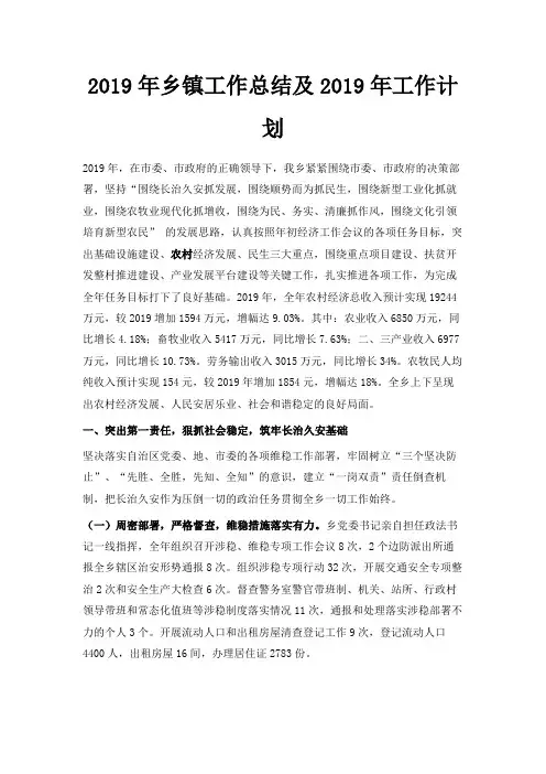 最新-2019年乡镇工作总结及2019年工作计划 精品