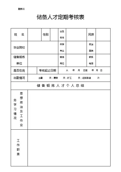 乌拉特后旗人才储备考核表