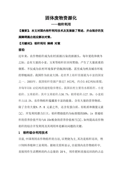 固体废物资源化——秸秆利用