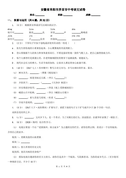 安徽省阜阳市界首市中考语文试卷