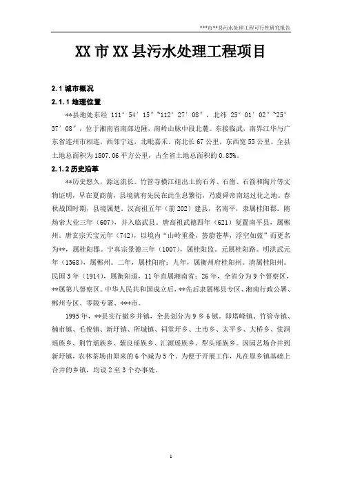 XX市XX县污水处理工程项目可行性研究报告