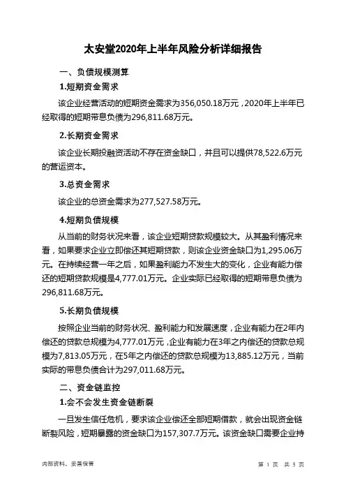 太安堂2020年上半年财务风险分析详细报告