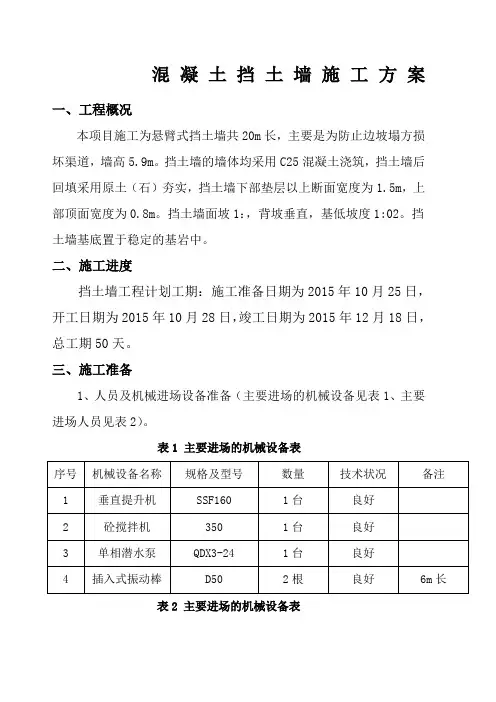 混凝土挡土墙施工方案 