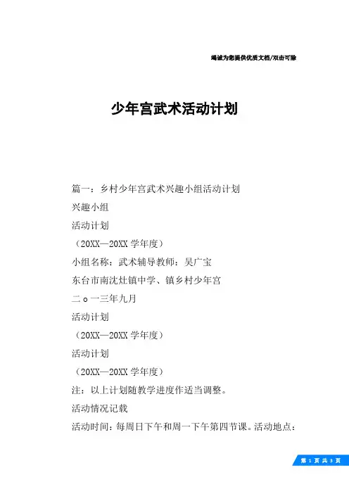 少年宫武术活动计划
