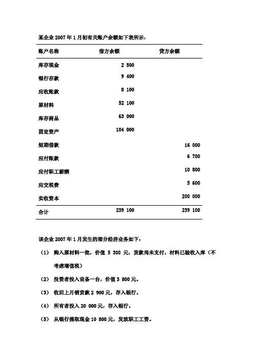 借贷记账法 作业1