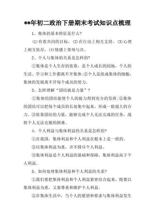 --年初二政治下册期末考试知识点梳理