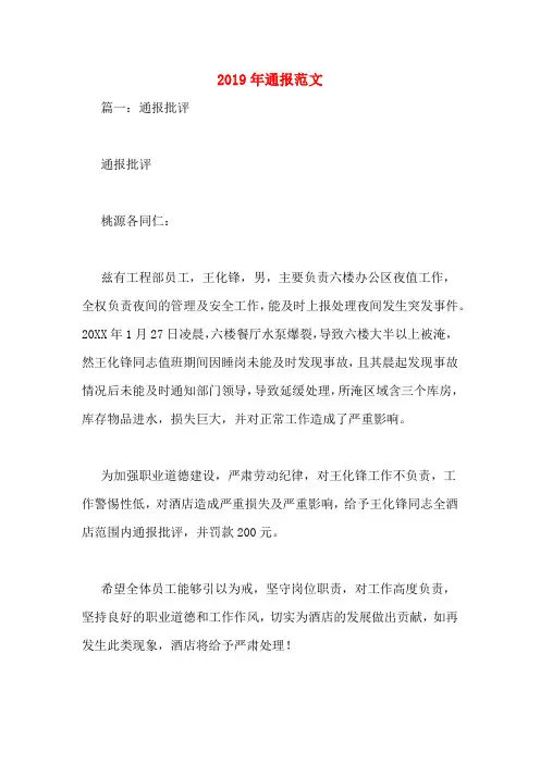 2019年通报范文