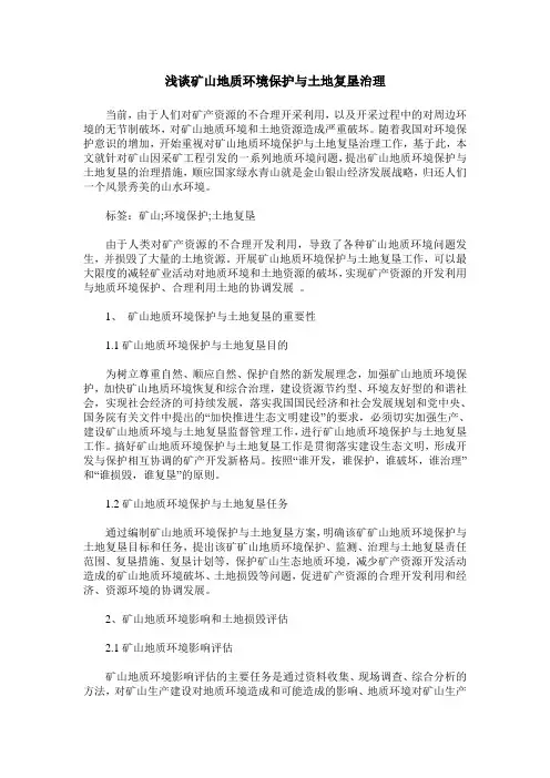 浅谈矿山地质环境保护与土地复垦治理