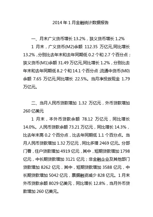 2014年1月金融统计数据报告